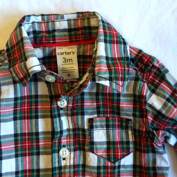carter's christmas plaid collared button down bodysuit diaper shirt 3 months - Picture 5 of 6